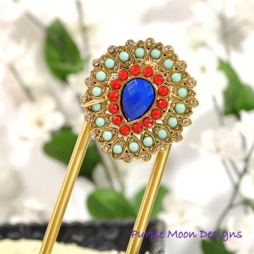 Beaded Hair Fork, Strong Brass Hair Slide