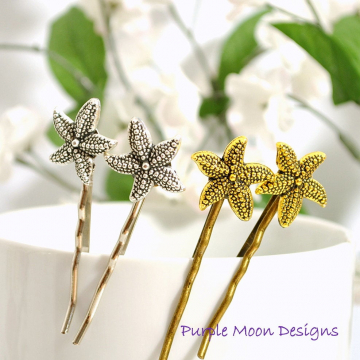 Gold Starfish Bobby Pin, Beach Hair Pin, Sea Star Bobbies, Beach Wedding Hair, Beach Barrette