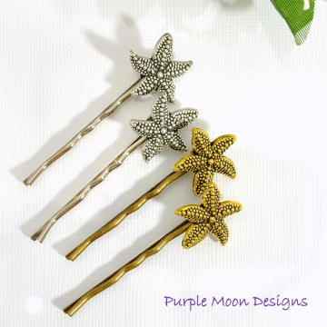 Gold Starfish Bobby Pin, Beach Hair Pin, Sea Star Bobbies, Beach Wedding Hair, Beach Barrette