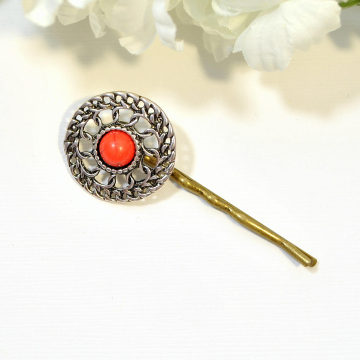 Southwest Hair Pin, Hair Clip, South West, Bobby Pin, Red Sun, Handmade Hair Accessory