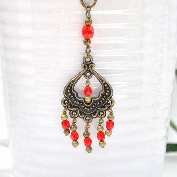 Gypsy Hair Clip, Boho Hair Jewelry, Bronze Hair Chain, Hair Beads, 10 inch, Pirate Hair Charm, Snap Clip or U Pin Hair Fork