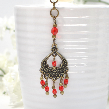 Gypsy Hair Clip, Boho Hair Jewelry, Bronze Hair Chain, Hair Beads, 10 inch, Pirate Hair Charm, Snap Clip or U Pin Hair Fork