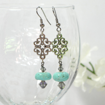 Blue Earrings, Dangle Earrings, Turquoise Blue Earrings, Your Choice of Leverback Earwires or Sterling Silver