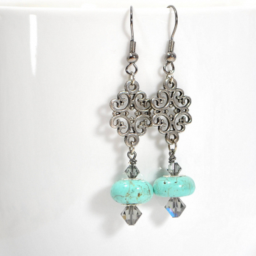 Blue Earrings, Dangle Earrings, Turquoise Blue Earrings, Your Choice of Leverback Earwires or Sterling Silver