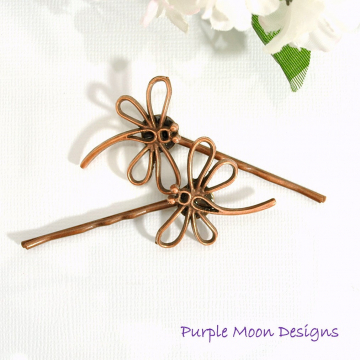 Dragonfly Hair Pin, Copper Bobbies, Dragonfly Hair Jewelry, Woodland Bobby Pins