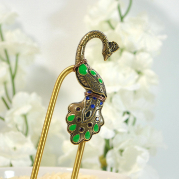 Peacock Hair Fork, Metal Hair Fork, Beaded Hair Pin, Peacock Jewelry, Hair Beads, Metal Hair Slide