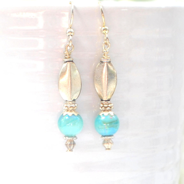 Blue Silver Earrings, Small Dangle Earrings, Handmade Earrings, Short Dangle Earrings, Your Choice of Leverback Earwire or Sterling Silver
