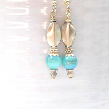 Blue Silver Earrings, Small Dangle Earrings, Handmade Earrings, Short Dangle Earrings, Your Choice of Leverback Earwire or Sterling Silver