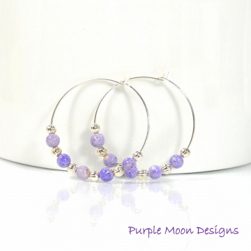 Purple Hoop Earrings, 1 inch Hoop Earring, Beaded Earrings, Handmade Earrings, Beaded Hoop Earrings, Lavender Hoops