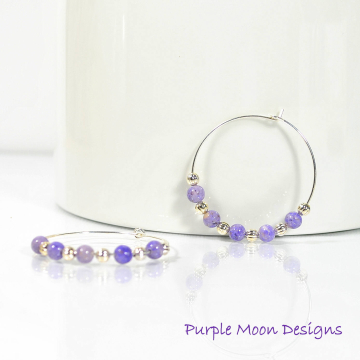 Purple Hoop Earrings, 1 inch Hoop Earring, Beaded Earrings, Handmade Earrings, Beaded Hoop Earrings, Lavender Hoops