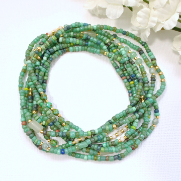 Green Stretch Bracelet, 10 Wrap Bracelet, Multi Wrap Bracelet, Green Bracelet, Layered Bracelet, Handmade, Stacking Bracelet