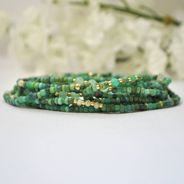 Green Stretch Bracelet, 10 Wrap Bracelet, Multi Wrap Bracelet, Green Bracelet, Layered Bracelet, Handmade, Stacking Bracelet