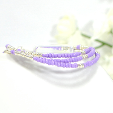 Purple Layering Bracelet, 3 Wrap Bracelet, 21-24 inch, Lavender, Multi-Layered Bracelet, Purple Stacking Bracelet, Beaded Bracelet, Handmade