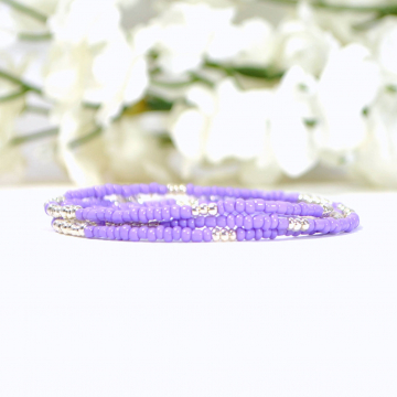 Purple Layering Bracelet, 3 Wrap Bracelet, 21-24 inch, Lavender, Multi-Layered Bracelet, Purple Stacking Bracelet, Beaded Bracelet, Handmade