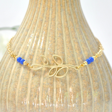 Leaf Anklet, Charm Ankle Bracelet, Blue Gold Anklet, Woodland Ankle Bracelet, Charm Anklet, Handmade Anklet