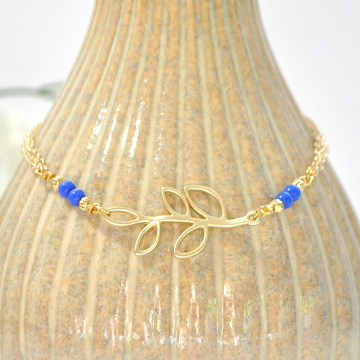 Leaf Anklet, Charm Ankle Bracelet, Blue Gold Anklet, Woodland Ankle Bracelet, Charm Anklet, Handmade Anklet