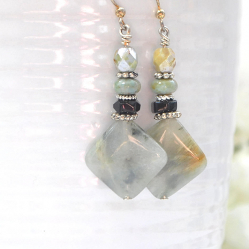 Green Earrings, Moss Agate, Gemstone Earrings, Agate Earrings, Gemstone Jewelry, Your Choice of Leverback or Sterling Silver