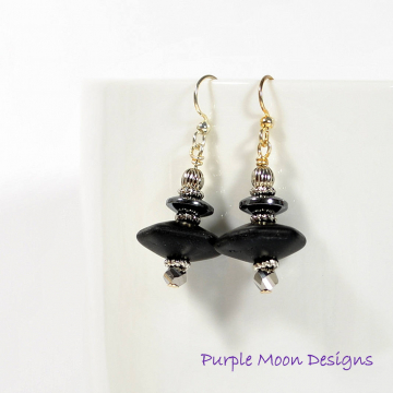 Black Earrings, Dangle Earrings, Drop Earring, Black, Silver, One of a Kind, Handmade Jewelry, Your Choice Lever Back or Sterling Silver