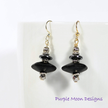 Black Earrings, Dangle Earrings, Drop Earring, Black, Silver, One of a Kind, Handmade Jewelry, Your Choice Lever Back or Sterling Silver
