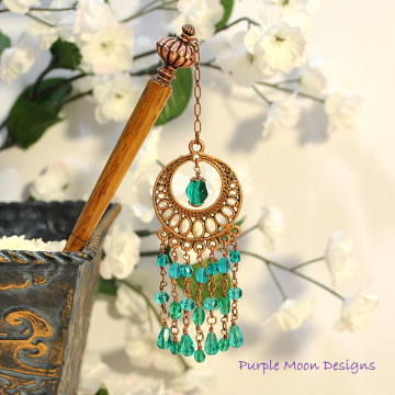 Bohemian Hair Stick, Charm Hairstick, 5 inch, Beaded Bun Pin, Japanese Hair Pin, Geisha Hair Stick, Handmade - "Embrace"