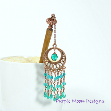 Bohemian Hair Stick, Charm Hairstick, 5 inch, Beaded Bun Pin, Japanese Hair Pin, Geisha Hair Stick, Handmade - "Embrace"