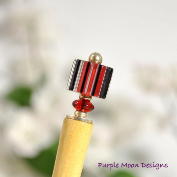 Small Red and Black Hair Stick, 4 inch Bun Pin - "Peek A Boo"
