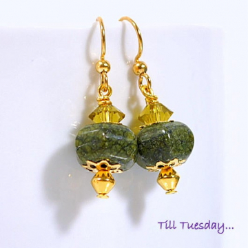 Green Gold Earrings, Small Earring, Drop Earrings, Gemstone Earrings, Dangle Earrings, Handmade Earrings, Lever Back Earring or Gold Filled