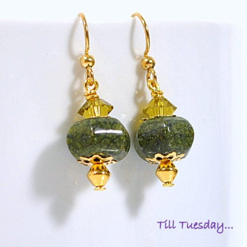 Green Gold Earrings, Small Earring, Drop Earrings, Gemstone Earrings, Dangle Earrings, Handmade Earrings, Lever Back Earring or Gold Filled
