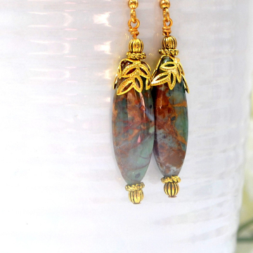 Green Opal Earrings, Dangle Earrings, 2 inch Drop Earrings, Boho Earrings, Bohemian Jewelry, Handmade, Your Choice Leverback or Gold Filled