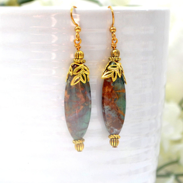 Green Opal Earrings, Dangle Earrings, 2 inch Drop Earrings, Boho Earrings, Bohemian Jewelry, Handmade, Your Choice Leverback or Gold Filled