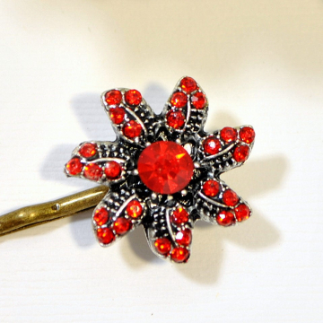 Flower Bobby Pin, Red Bobby Pins, Flower Bobbies, Red Hair Pins, Hair Accessories, Date Night Bobby Pin
