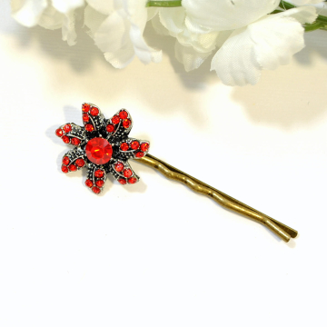 Flower Bobby Pin, Red Bobby Pins, Flower Bobbies, Red Hair Pins, Hair Accessories, Date Night Bobby Pin