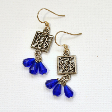 Blue Earrings, Dangle Blue Earring, Small Blue Earrings, Small Dangle Earrings, Your Choice of Leverback or Sterling Silver