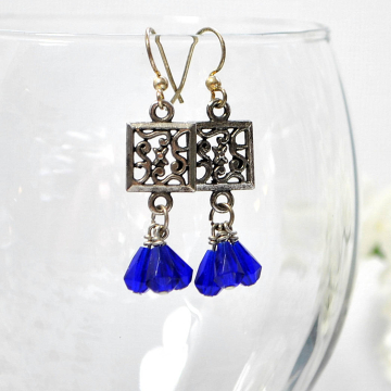 Blue Earrings, Dangle Blue Earring, Small Blue Earrings, Small Dangle Earrings, Your Choice of Leverback or Sterling Silver
