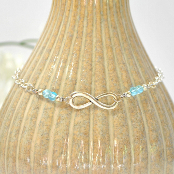 Blue and Silver Infinity Anklet, Charm Ankle Bracelet, Infinity Ankle Bracelet, Charm Anklet, Handmade Anklet, Chain Anklet