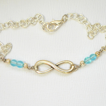 Blue and Silver Infinity Anklet, Charm Ankle Bracelet, Infinity Ankle Bracelet, Charm Anklet, Handmade Anklet, Chain Anklet