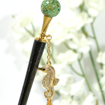 Seahorse Hair Stick, 5 inch Charm Bun Pin - "A Different Perspective"