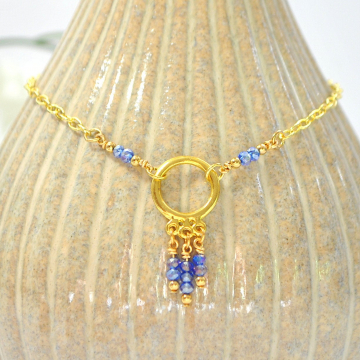 Blue Charm Anklet, Charm Ankle Bracelet, Gold Blue Anklet, Beaded Anklet, Circle Anklet, Handmade Charm Anklet, Chain Anklet