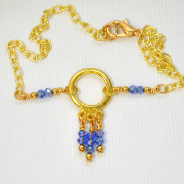 Blue Charm Anklet, Charm Ankle Bracelet, Gold Blue Anklet, Beaded Anklet, Circle Anklet, Handmade Charm Anklet, Chain Anklet