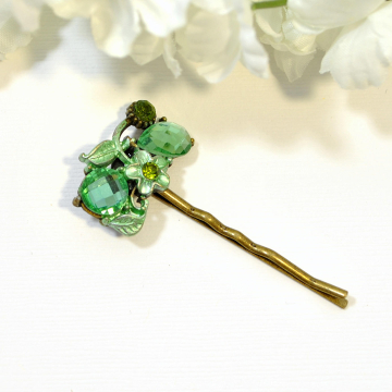 Green Bobby Pin, Flower Bobby Pins, Green Hair Pin, Handmade Hair Accessories