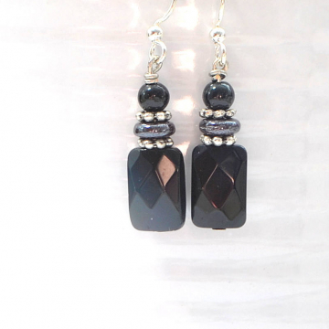 Black Earrings, Small Dangle Earrings, Onyx Earrings, Black Silver Earrings, Handmade Earrings, Your Choice of Leverback or Sterling Silver