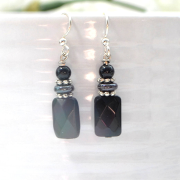 Black Earrings, Small Dangle Earrings, Onyx Earrings, Black Silver Earrings, Handmade Earrings, Your Choice of Leverback or Sterling Silver