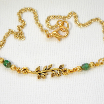 Woodland Anklet, Leaf Ankle Bracelet, Charm Anklet, Green Leaf Anklet, Green Gold Ankle Bracelet, Ankle Bracelet,  Handmade Anklet