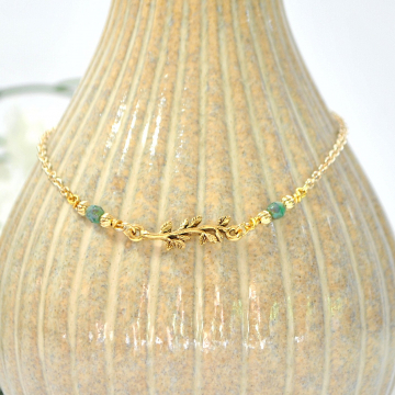 Woodland Anklet, Leaf Ankle Bracelet, Charm Anklet, Green Leaf Anklet, Green Gold Ankle Bracelet, Ankle Bracelet,  Handmade Anklet