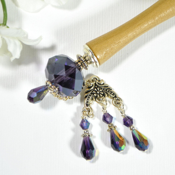 Purple Charm Hair Stick, 5 inch Geisha Bun Pin - "Rogue"