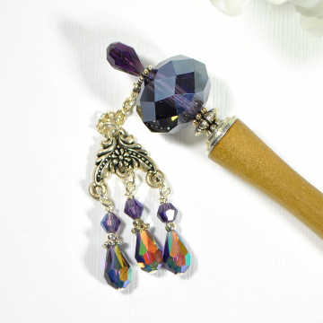 Purple Charm Hair Stick, 5 inch Geisha Bun Pin - "Rogue"