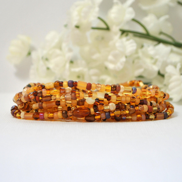 Autumn Wrap Bracelet, Stretch Bracelet, 11 Wrap Bracelet, Mixed Brown, Layering Bracelet, Handmade Stacking Bracelet