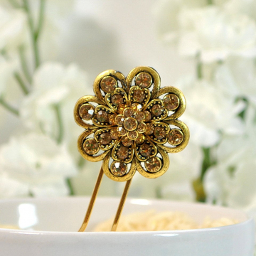Gold Flower Hair Fork, 2 inch Floral Hair Pin