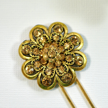 Gold Flower Hair Fork, 2 inch Floral Hair Pin