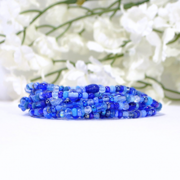 Wrap Bracelet, Blue Stretch Bracelet, 9 Wrap Bracelet, Blue Layering Bracelet, Handmade Stacking Bracelet
